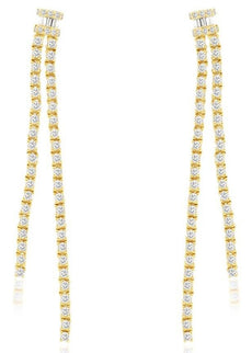 LARGE 1.0CT DIAMOND 14KT YELLOW GOLD ROUND & BAGUETTE 2 ROW FUN HANGING EARRINGS