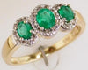 .82CT DIAMOND & AAA EMERALD 14KT 2 TONE GOLD OVAL & ROUND 3 STONE HALO LOVE RING