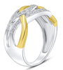ESTATE WIDE .16CT DIAMOND 14KT 2 TONE GOLD 3D MULTI ROW CRISS CROSS FUN RING