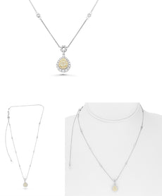 1.13CT WHITE & FANCY YELLOW DIAMOND 18KT TWO TONE GOLD DOUBLE HALO LOVE NECKLACE