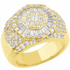 LARGE 2.81CT DIAMOND 14KT YELLOW GOLD 3D ROUND & BAGUETTE 3D OCTAGON MEN'S RING