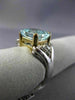 LARGE 3.32CT DIAMOND & AAA AQUAMARINE 14K 2 TONE GOLD TRIANGULAR ENGAGEMENT RING