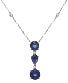5.42CT DIAMOND & AAA SAPPHIRE 18K WHITE GOLD PEAR SHAPE & ROUND 3 STONE NECKLACE