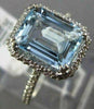 ESTATE LARGE 2.52CT DIAMOND & AQUAMARINE 14KT WHITE GOLD 3D HALO ENGAGEMENT RING