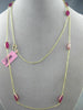 ESTATE LONG 20.83CT RUBIES 14KT YELLOW GOLD 3D MARQUISE SHAPE TIN TOP NECKLACE