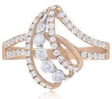 ESTATE .66CT DIAMOND 18KT WHITE & ROSE GOLD 3D CRISS CROSS HEART SHAPE LOVE RING