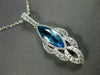 ESTATE 1.36CT DIAMOND & AAA BLUE TOPAZ 14KT WHITE GOLD 3D TEAR DROP LEAF PENDANT