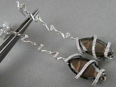 ESTATE WIDE MARQUISE 12.4CT AAA SMOKEY TOPAZ & DIAMOND 18KT W GOLD DROP EARRINGS