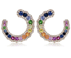 ESTATE 2.14CT DIAMOND & AAA MULTI COLOR SAPPHIRE 14K ROSE GOLD CLIP ON EARRINGS