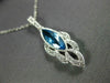 ESTATE 1.36CT DIAMOND & AAA BLUE TOPAZ 14KT WHITE GOLD 3D TEAR DROP LEAF PENDANT