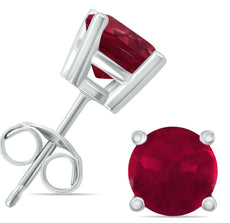 ESTATE AAA RUBY 14KT WHITE GOLD 3D CLASSIC ROUND STUD EARRINGS