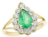 1.53CT DIAMOND & AAA EMERALD 14KT YELLOW GOLD PEAR SHAPE & ROUND FLOWER FUN RING