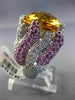LARGE 17.10CT DIAMOND PINK SAPPHIRE & CITRINE 18KT WHITE GOLD SQUARE FLAME RING