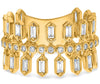LARGE .83CT DIAMOND 14K YELLOW GOLD 3D ROUND & BAGUETTE 3 ROW MULTI HEXAGON RING