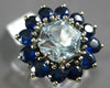 ESTATE 5.40CT AAA SAPPHIRE & AQUAMARINE 14KT WHITE GOLD FLOWER HEXAGON FUN RING