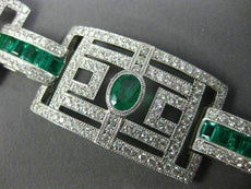 ESTATE WIDE 15.75CT DIAMOND & AAA EMERALD 18KT WHITE GOLD SQUARE TENNIS BRACELET