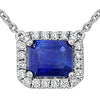 1.19CT DIAMOND & AAA SAPPHIRE 14K WHITE GOLD EMERALD CUT SOLITAIRE LOVE NECKLACE