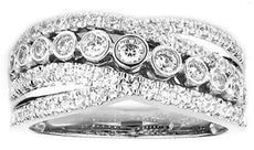 ESTATE WIDE .75CT DIAMOND 14KT WHITE GOLD CLASSIC CRISS CROSS ANNIVERSARY RING