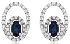 .81CT DIAMOND & AAA SAPPHIRE 14K WHITE GOLD OVAL & ROUND FLORAL HANGING EARRINGS