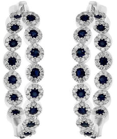 1.92CT DIAMOND & AAA SAPPHIRE 14KT WHITE GOLD MULTI FLOWER HOOP HANGING EARRINGS