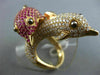 EXTRA LARGE 5.35CT DIAMOND & AAA PINK RUBY 18K ROSE GOLD DOUBLE DOLPHIN FUN RING