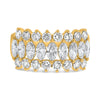 LARGE 2CT DIAMOND 14KT YELLOW GOLD MARQUISE ROUND 3 ROW WEDDING ANNIVERSARY RING