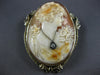 ANTIQUE EXTRA LARGE .38CT DIAMOND & EMERALD 14K WHITE GOLD BROOCH PENDANT #26824