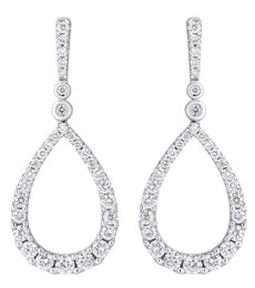 ESTATE 1.0CT DIAMOND 14KT WHITE GOLD TEAR DROP GRADUATING FUN HANGING EARRINGS