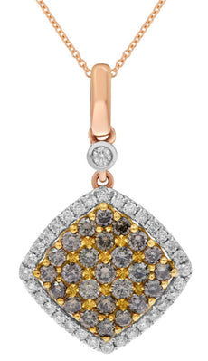 1.05CT WHITE & CHOCOLATE FANCY DIAMOND 14KT ROSE GOLD SQUARE GEOMETRICAL PENDANT