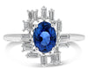 1.40CT DIAMOND & AAA SAPPHIRE PLATINUM 3D OVAL & BAGUETTE SOLITAIRE FUN RING