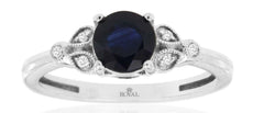 1.15CT DIAMOND & AAA SAPPHIRE 14K WHITE GOLD 3D ROUND MULTI LEAF ENGAGEMENT RING