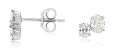 ESTATE .62CT DIAMOND 14K WHITE GOLD OVAL 2 STONE SHARED PRONG LOVE STUD EARRINGS