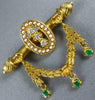 ANTIQUE .35CT DIAMOND EMERALD & PEARL 14KT YELLOW GOLD FILIGREE BROOCH PIN #876