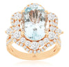 LARGE 7.35CT DIAMOND & AAA AQUAMARINE 14KT ROSE GOLD 3D OVAL & ROUND FLOWER RING