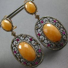 30.46CT MOCHA DIAMOND PINK SAPPHIRE & ORANGE AGATE 14K ROSE BLACK GOLD EARRINGS