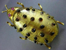 ESTATE LARGE .10CT AAA RUBY 18KT YELLOW GOLD HANDCRAFTED GLASS BEETLE BROOCH PIN