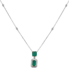 3.48CT DIAMOND & AAA EMERALD 18K 2 TONE GOLD 3D EMERALD CUT & ROUND HALO PENDANT