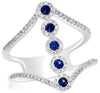 WIDE .55CT DIAMOND & AAA SAPPHIRE 14KT WHITE GOLD 3D DOUBLE V SHAPE FUN RING