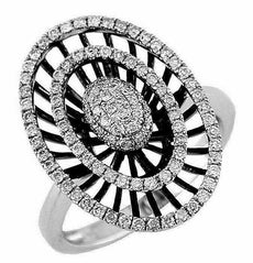 WIDE .55CT DIAMOND 14KT WHITE GOLD 3D OVAL CLUSTER DOUBLE HALO FLOWER FUN RING
