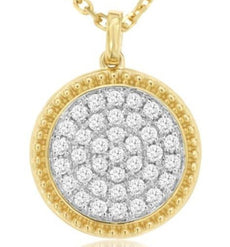 .30CT DIAMOND 14KT 2 TONE GOLD 3D ROUND PAVE CIRCULAR FILIGREE FLOATING PENDANT