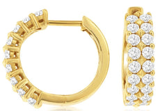 1.43CT DIAMOND 14KT YELLOW GOLD ROUND CLASSIC 2 ROW HUGGIE HOOP HANGING EARRINGS