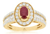 1.56CT DIAMOND & AAA RUBY 14KT YELLOW GOLD 3D OVAL ROUND & BAGUETTE CLASSIC RING