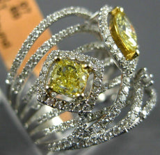ESTATE LARGE 1.96CT WHITE & FANCY YELLOW DIAMOND 18K TWO TONE GOLD LEAF RING