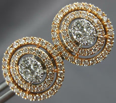 1.20CT DIAMOND 14KT WHITE & ROSE GOLD CLASSIC CLUSTER DOUBLE HALO STUD EARRINGS