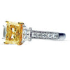 ESTATE LARGE 2.25CT WHITE & FANCY YELLOW DIAMOND 18K WHITE GOLD ENGAGEMENT RING