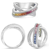 LARGE 2.30CT DIAMOND & AAA MULTI COLOR SAPPHIRE 14KT WHITE GOLD CRISS CROSS RING