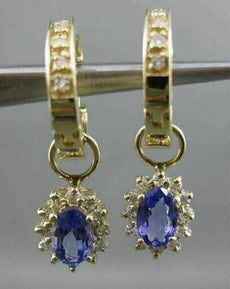 ESTATE 1.20CT DIAMOND & AAA TANZANITE 14KT YELLOW GOLD CLUSTER HANGING EARRINGS