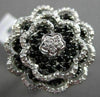 ESTATE MASSIVE .72CTW BLACK & WHITE DIAMOND 18KT WHITE GOLD 3D FLOWER RING