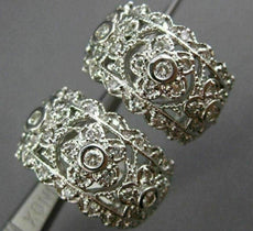 ESTATE LARGE 1.0CT DIAMOND 14KT WHITE GOLD 3D FLOWER CLIP ON HANGING EARRINGS