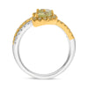 LARGE 1.54CT WHITE & FANCY YELLOW DIAMOND 14K 2 TONE GOLD PEAR SHAPE FLORAL RING